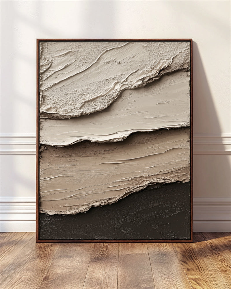 Layered Earth Abstract Art: Textured Layered Abstract Art - Brown Black Grey Neutral Tones, Minimalist Wall Decor for Modern Interiors