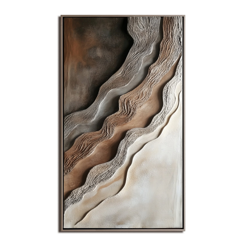 Layered Earth: Impasto Earth-Toned Abstract Wall Art - Brown Grey White Textured Curves, Stylish Accent for Contemporary Homes