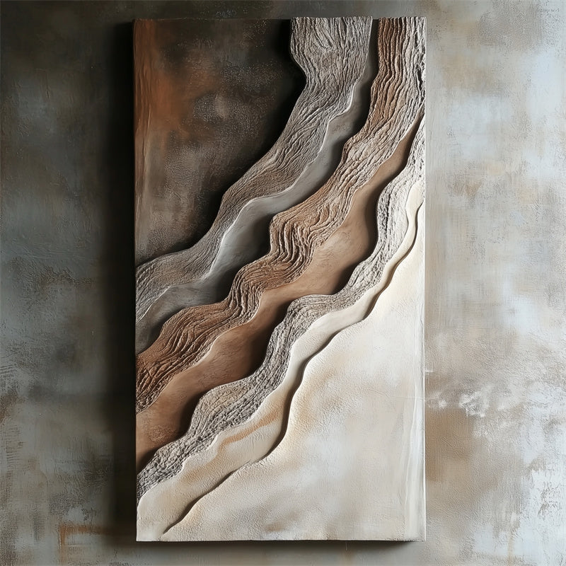 Layered Earth: Impasto Earth-Toned Abstract Wall Art - Brown Grey White Textured Curves, Stylish Accent for Contemporary Homes