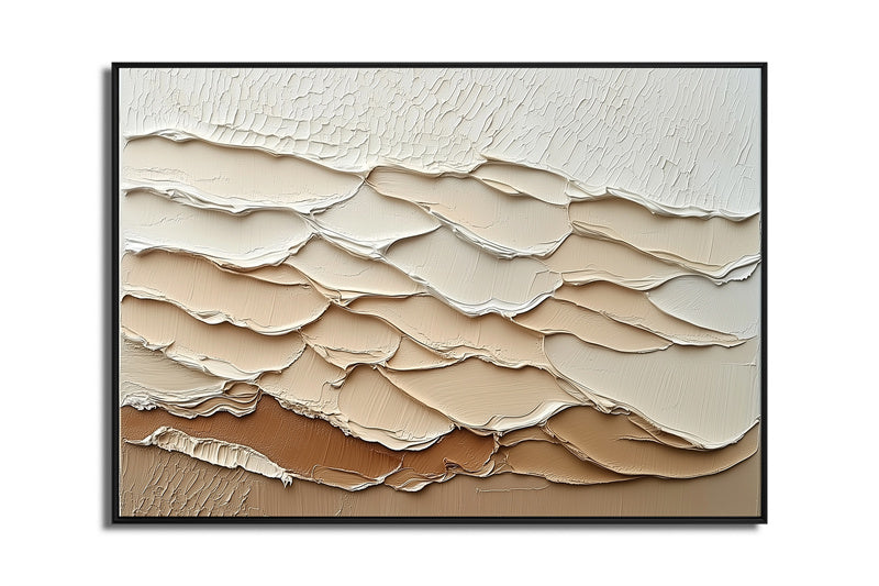 Impasto Textured Wave Abstract Wall Art - Brown Beige Hues, Stylish Accent for Contemporary Homes