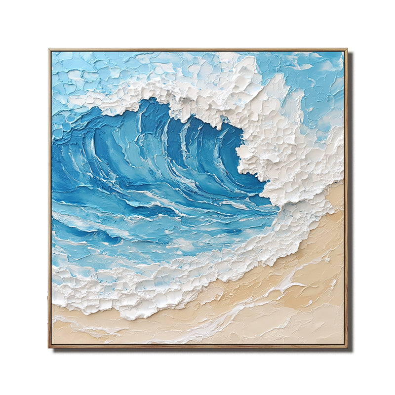 Impasto Style Ocean Wave Canvas Art - Textured Beach Scene Wall Decor, Modern Coastal Home Interiors Artwork