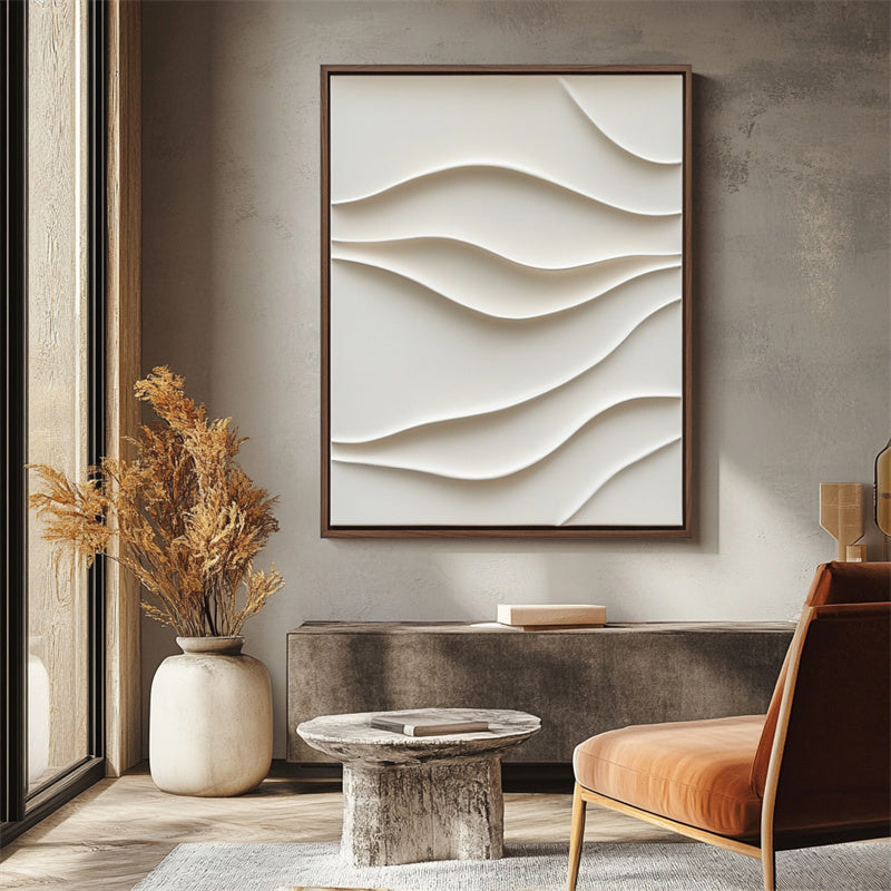 Flowing Serenity: 3D Large Textured Wave Wall Art - Neutral Beige Accent for Modern Decor