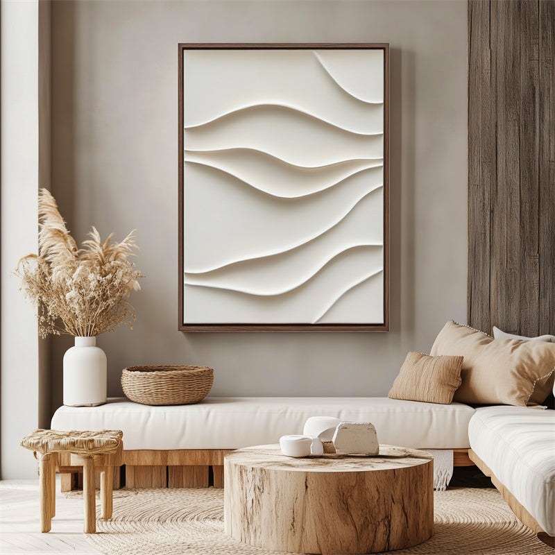 Flowing Serenity: 3D Large Textured Wave Wall Art - Neutral Beige Accent for Modern Decor
