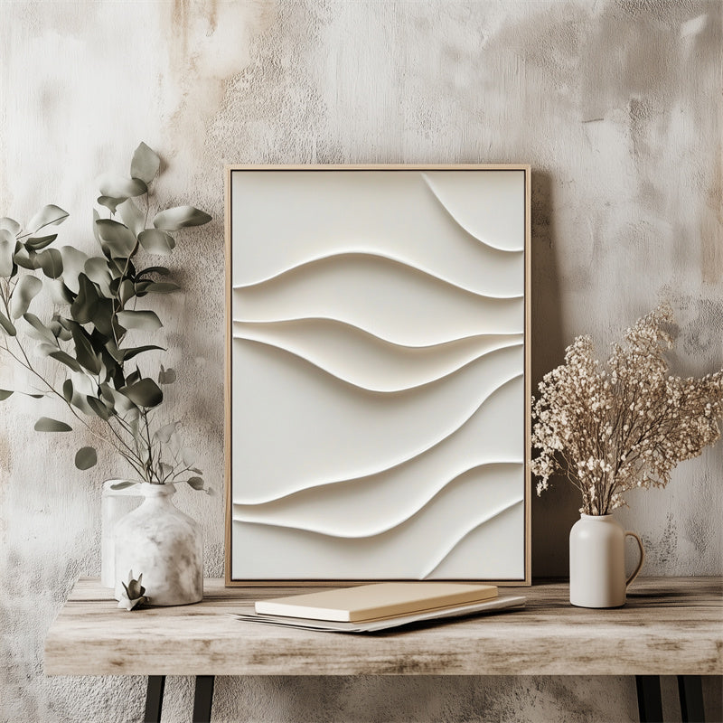 Flowing Serenity: 3D Large Textured Wave Wall Art - Neutral Beige Accent for Modern Decor