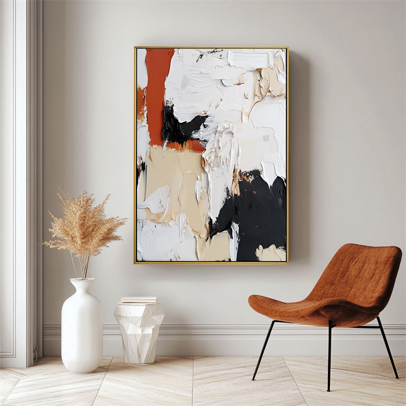 Contemporary Abstract Art - Vibrant Movement in Rust Orange and Black Oil Painting