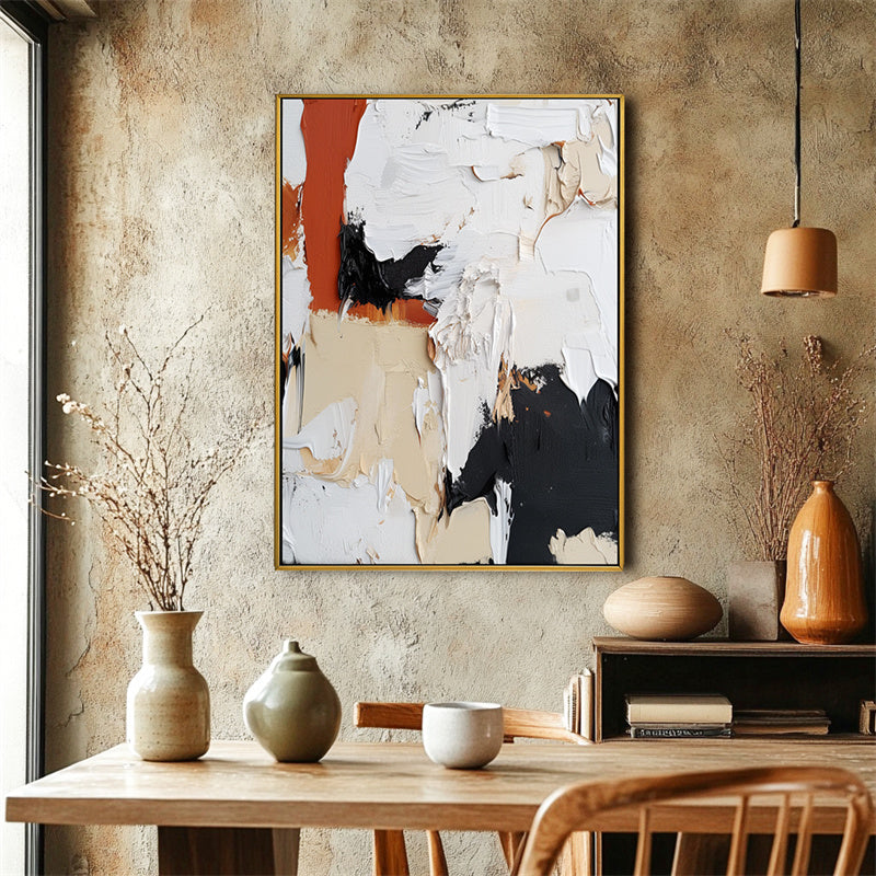 Contemporary Abstract Art - Vibrant Movement in Rust Orange and Black Oil Painting