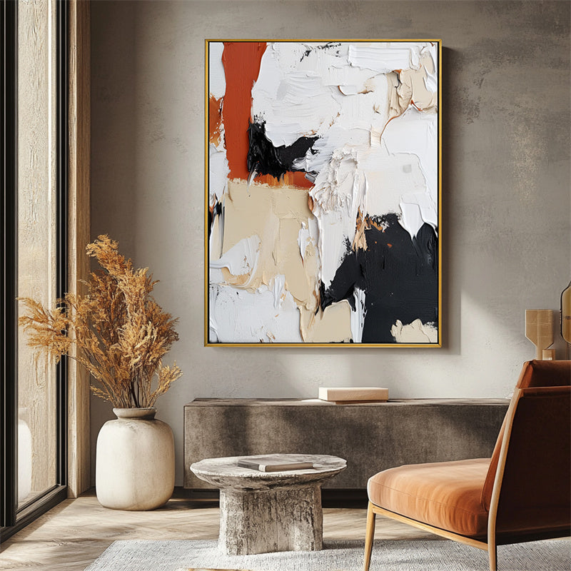 Contemporary Abstract Art - Vibrant Movement in Rust Orange and Black Oil Painting