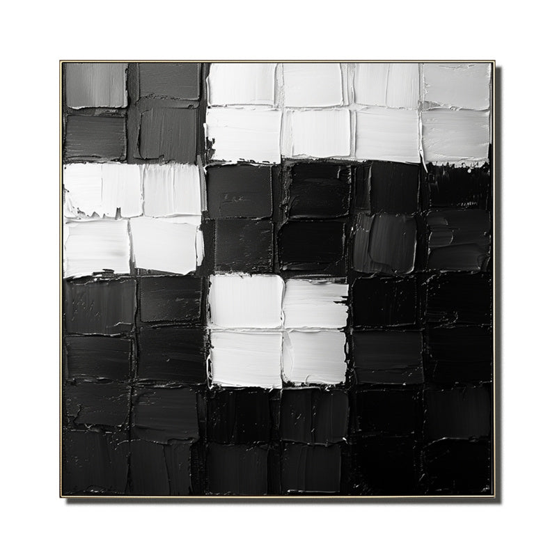 Monochrome Harmony: Textured Black & White Geometric Abstract Art - Minimalist Wall Decor, Edgy Accent for Modern Interiors