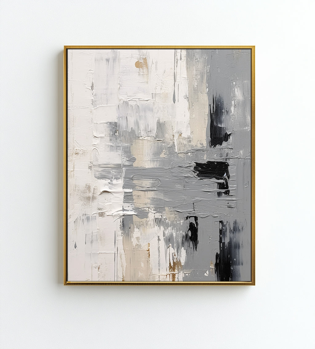 Black, White and Grey Textured Abstract Painting for Modern Decor