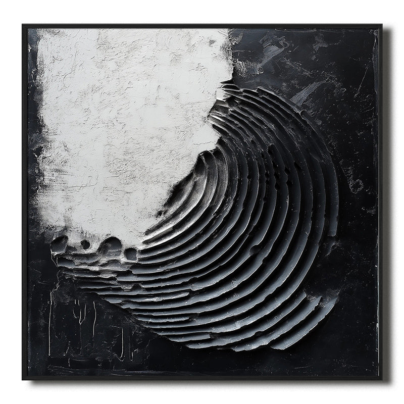 3D Textured Black & White Spiral Abstract Art - Minimalist Wall Decor, Edgy Accent for Modern Interiors