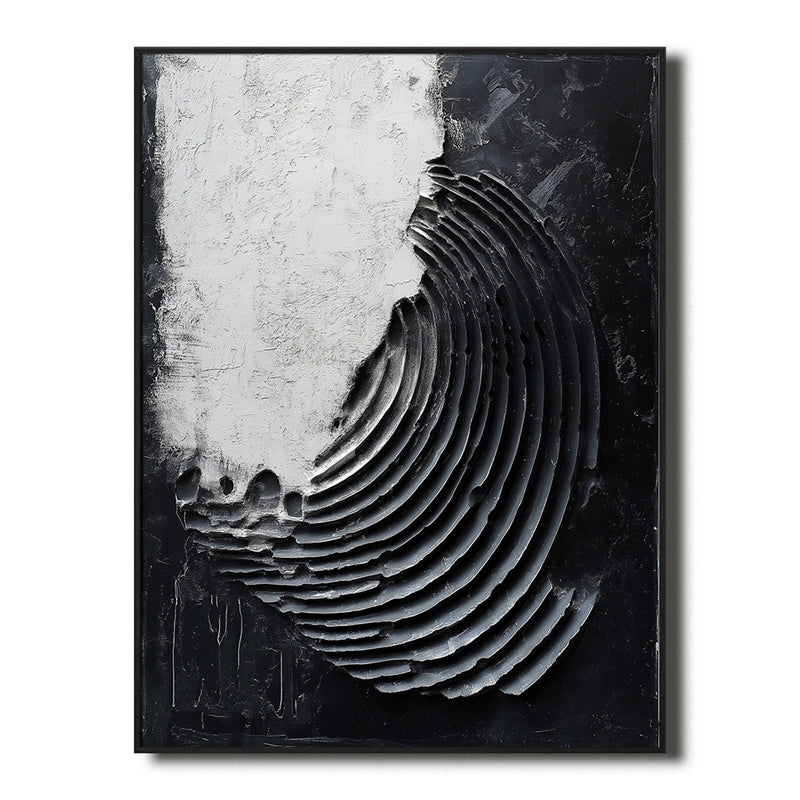 Impasto Style Black White Grey Circular Abstract Wall Art - Stylish Accent for Contemporary Homes