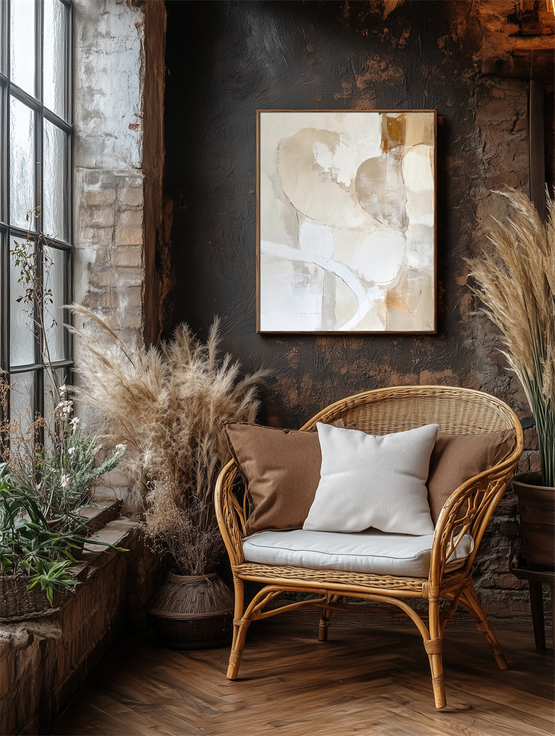 Golden Glow : Contemporary Impasto Triptych Art - Stylish Beige & Brown Wall Decor