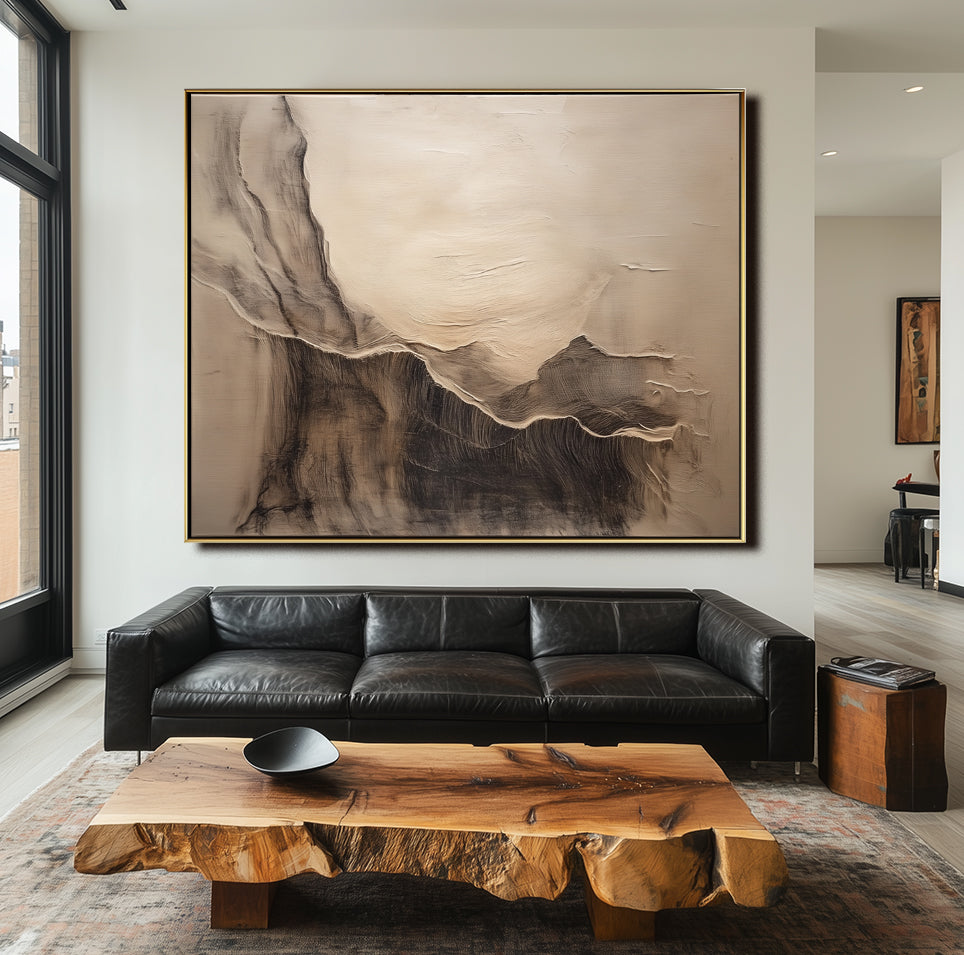 Ethereal Landscape: Abstract Beige & Brown Landscape Art - Textured Minimalist Decor for Interiors
