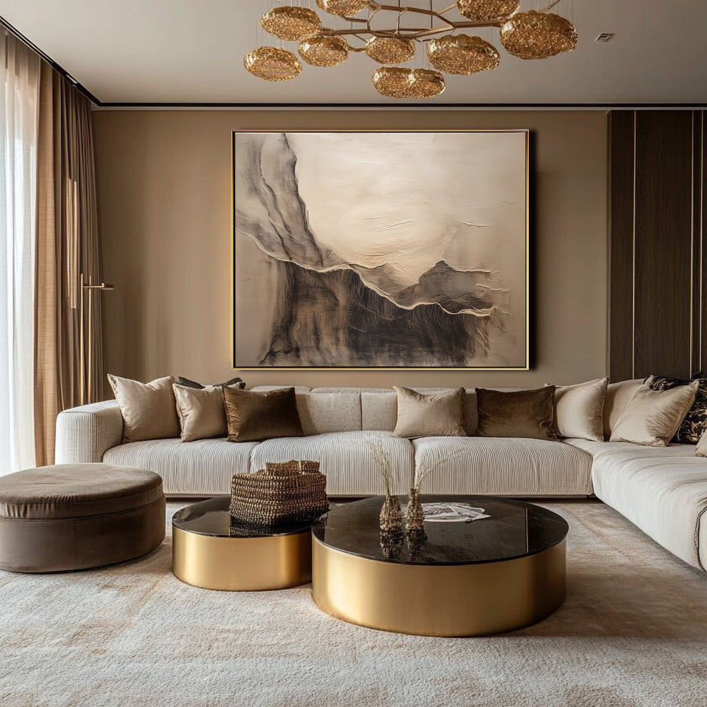 Ethereal Landscape: Abstract Beige & Brown Landscape Art - Textured Minimalist Decor for Interiors