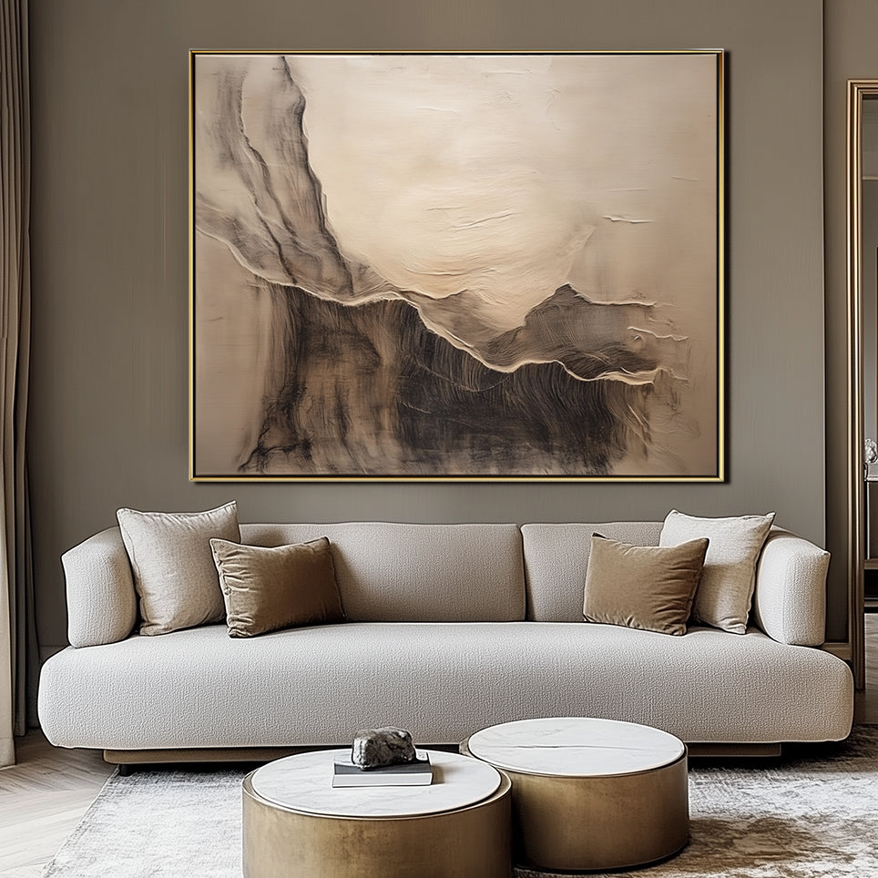 Ethereal Landscape: Abstract Beige & Brown Landscape Art - Textured Minimalist Decor for Interiors