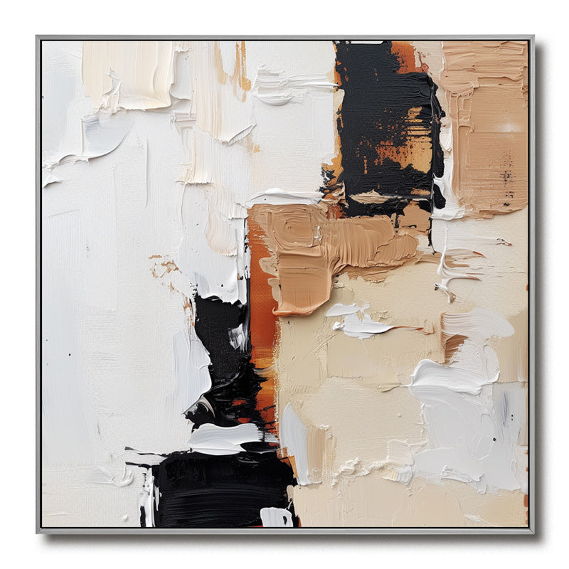 Textured Abstract Wall Art with Black, Beige & Brown Hues - Minimalist Oil Painting, Stylish Accent for Contemporary Homes