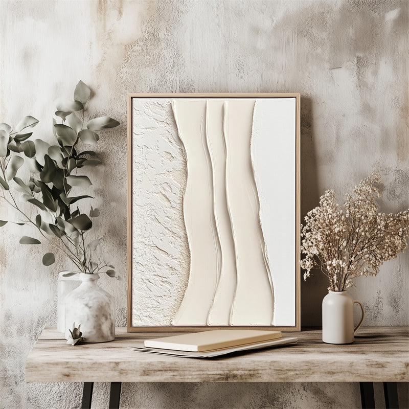 Neutral Beige Abstract Wall Art - Elegant Curved Lines for Minimalist Spaces