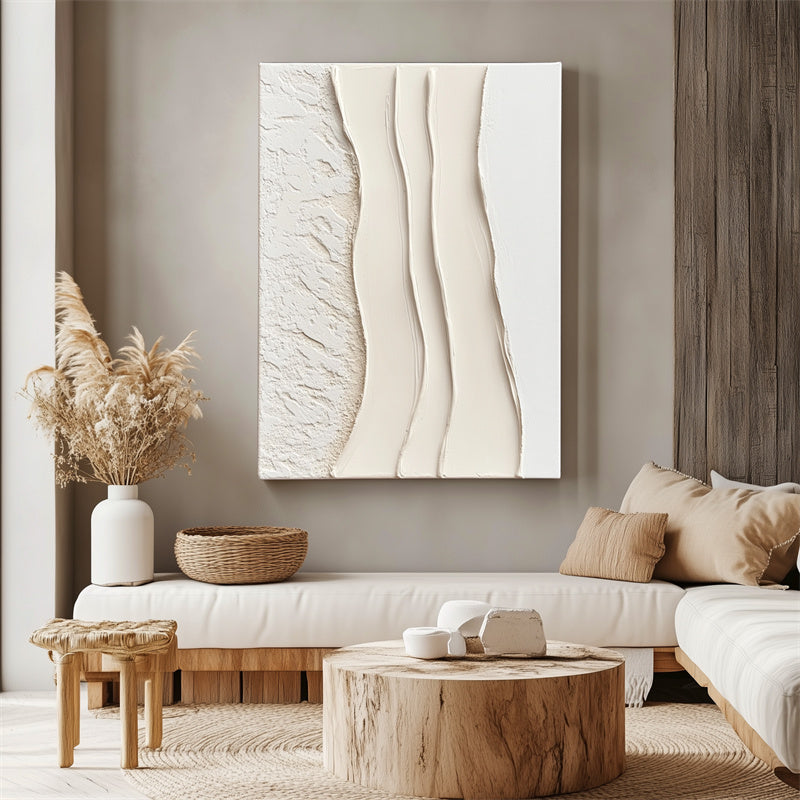 Neutral Beige Abstract Wall Art - Elegant Curved Lines for Minimalist Spaces