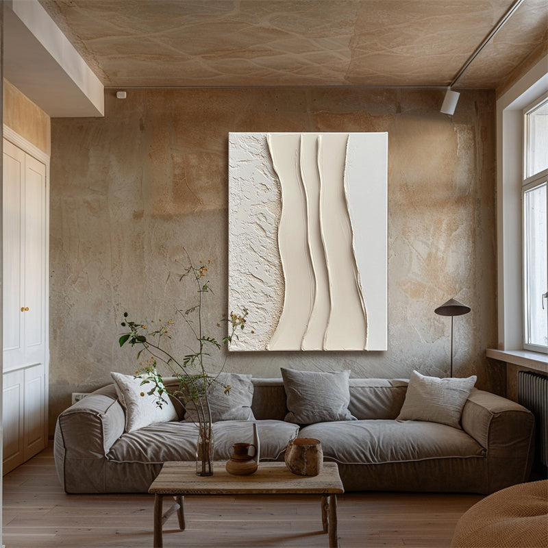 Neutral Beige Abstract Wall Art - Elegant Curved Lines for Minimalist Spaces