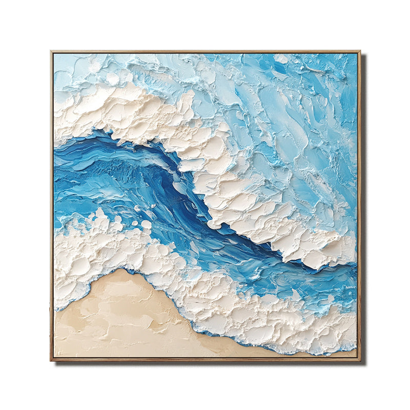 Thick Texture Ocean Wave Canvas Art - 3D Impasto Beach Scene Wall Decor, Coastal Themed Home Interiors Artwork