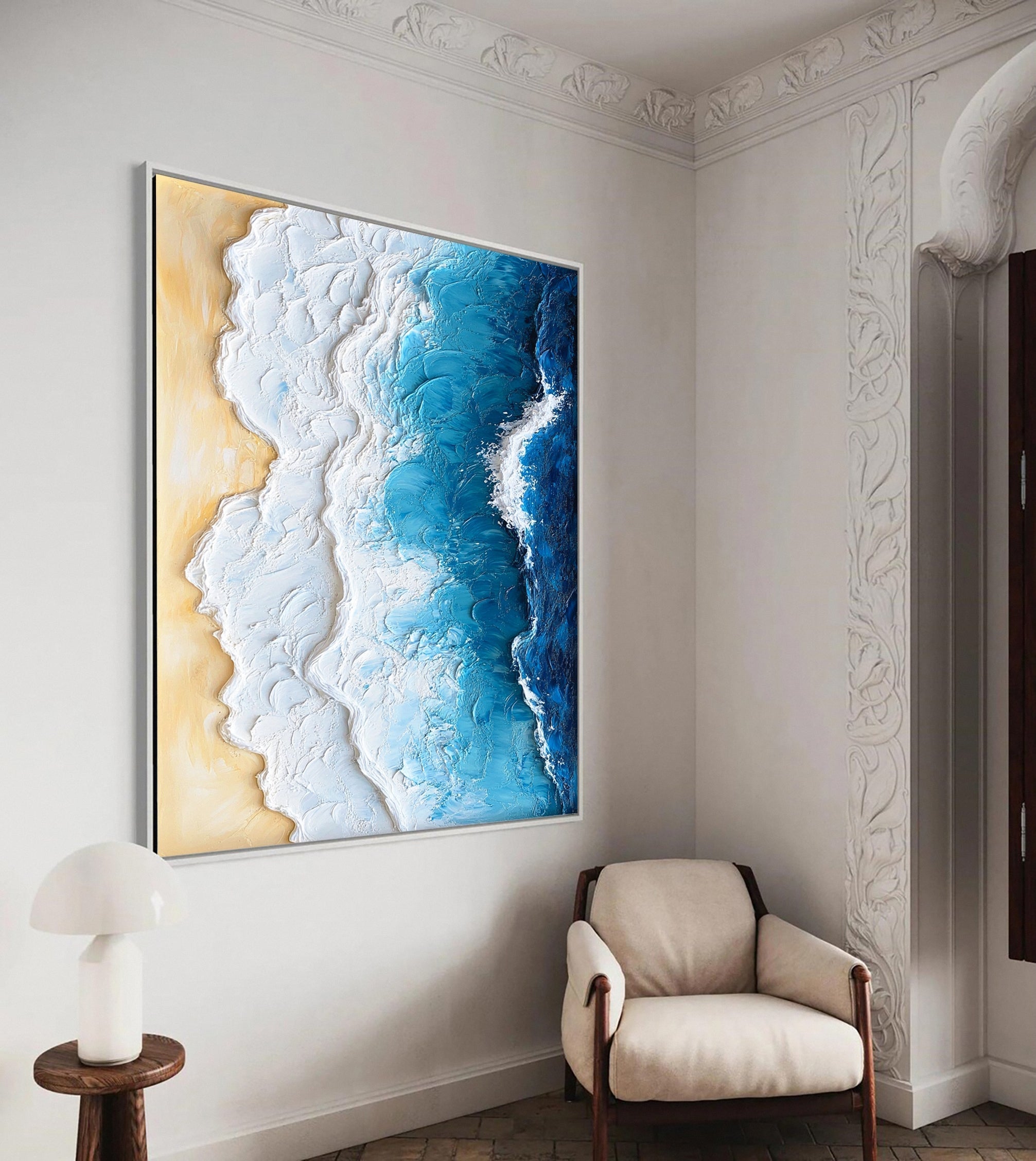 Ocean Edge: Textured Coastal Ocean Wave & Beach Oil Painting | Home Wall Decor Art