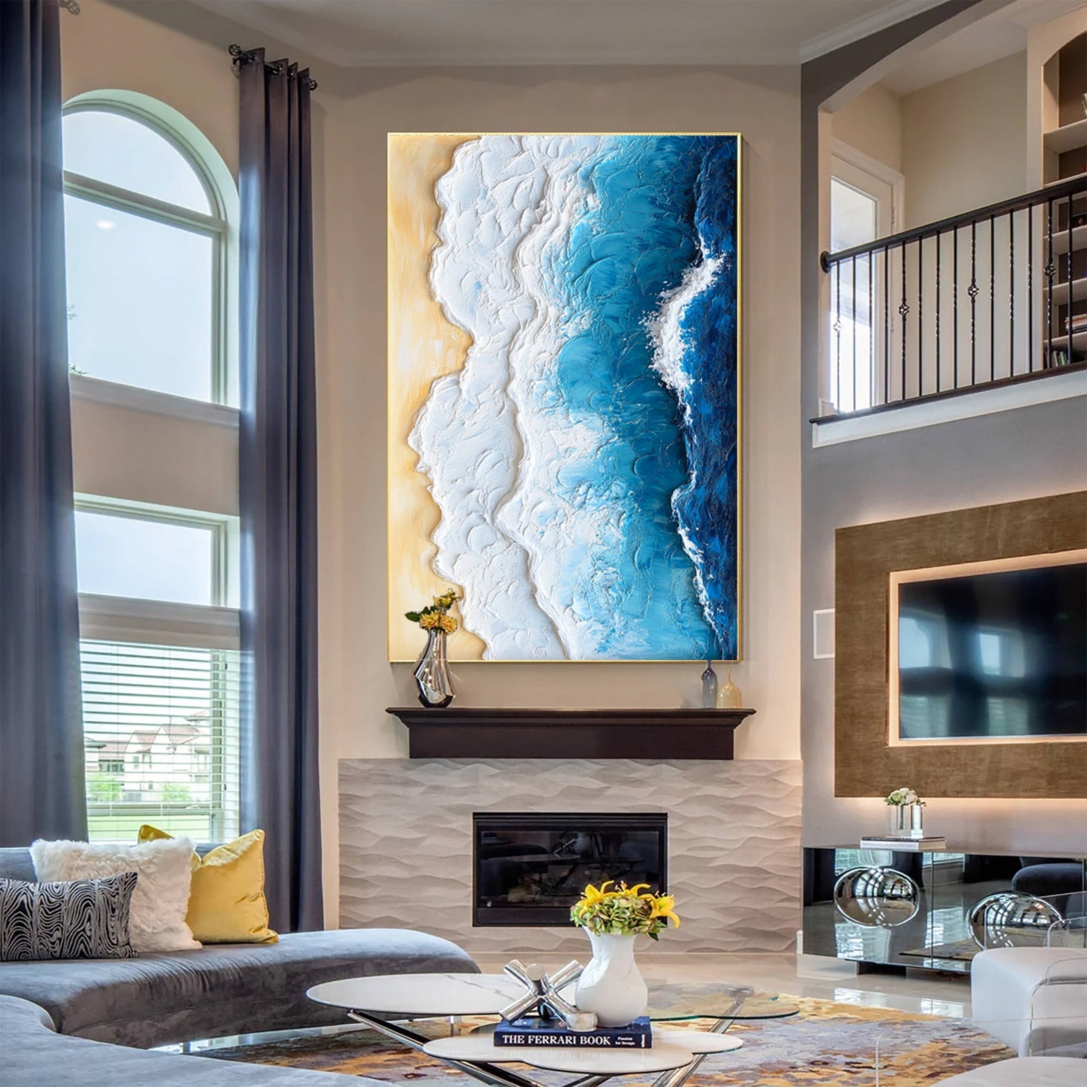 Ocean Edge: Textured Coastal Ocean Wave & Beach Oil Painting | Home Wall Decor Art