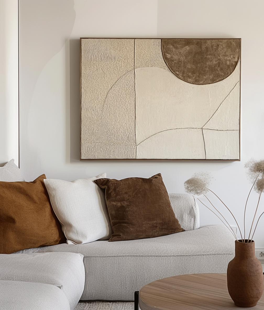 Lunar Harmony Wall Art-Modern Abstract Geometric Wall Art: Textured Neutral Tones with Curved Forms for Modern Interiors