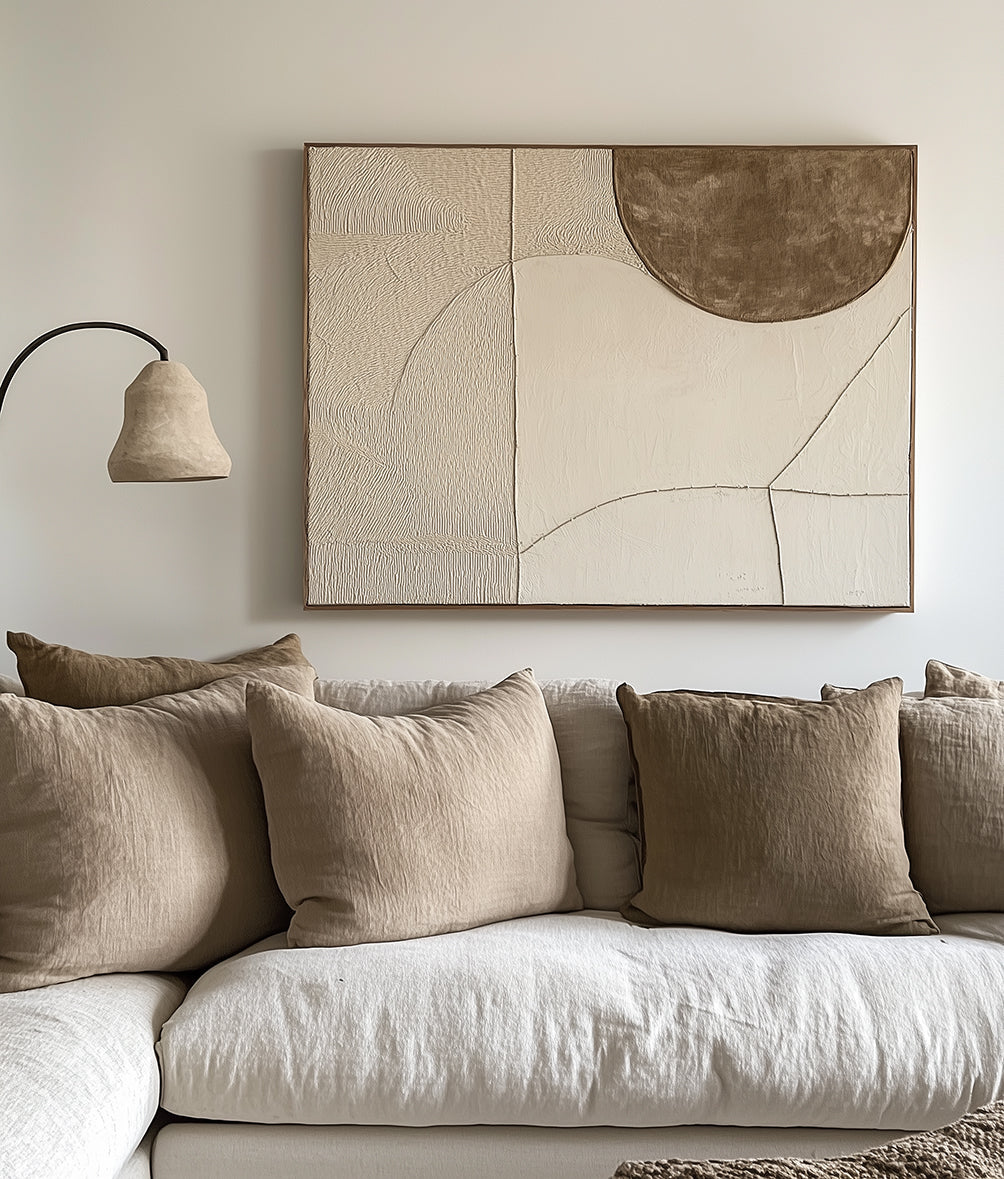 Lunar Harmony Wall Art-Modern Abstract Geometric Wall Art: Textured Neutral Tones with Curved Forms for Modern Interiors