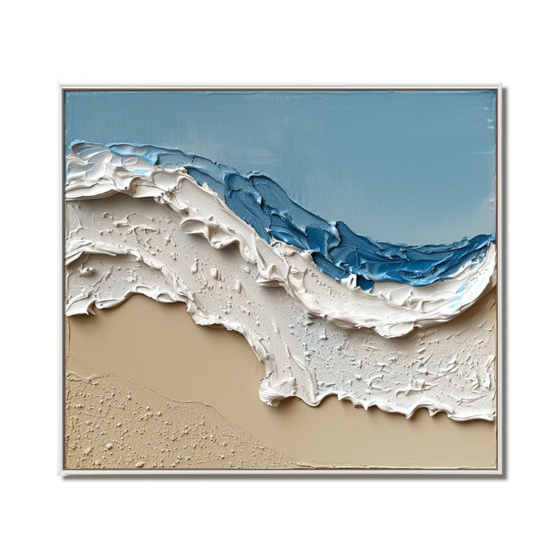 Blue White Abstract Seaside Wave Artwork - Impasto Textured Wall Decor, Stylish Accent for Modern Homes