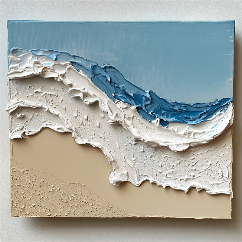 Ocean Serenity Waves: Blue White Abstract Seaside Wave Artwork - Impasto Textured Wall Decor, Stylish Accent for Modern Homes