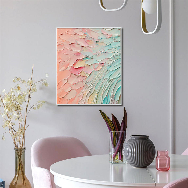 Pastel Dreams-Impasto Textured Abstract Wall Art - Pastel Pink Teal Gradient, Calming Modern Decor for Bedroom