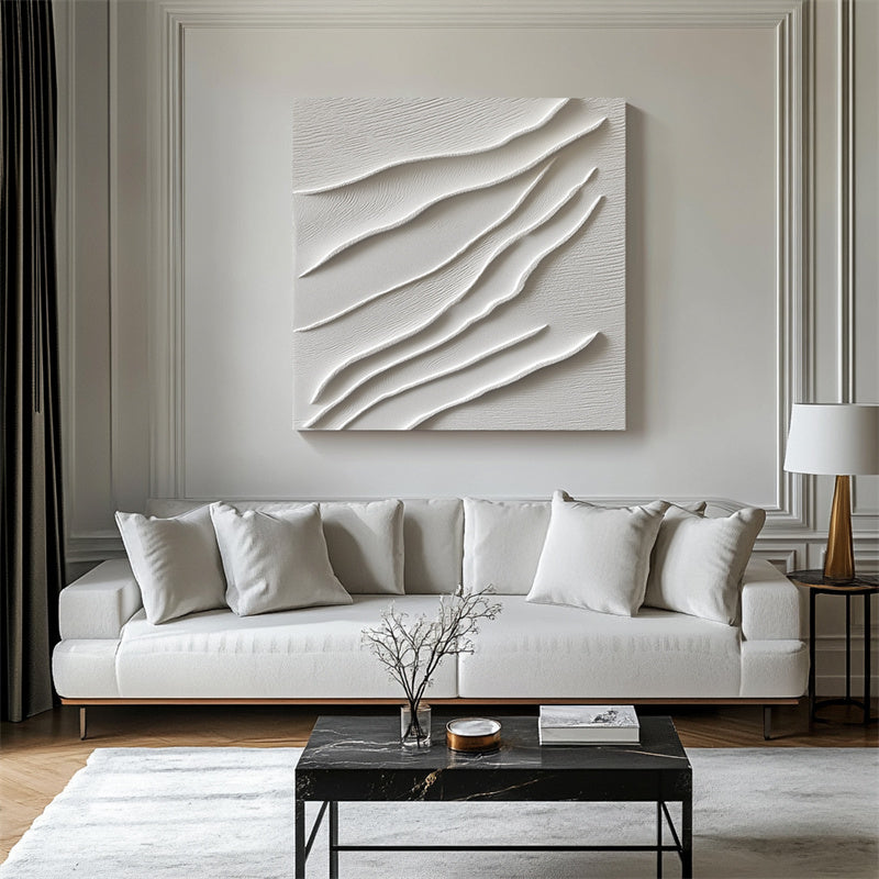 Sculpted Waves: Beige 3D Textured Wave Abstract Art - Minimalist Wall Decor, Stylish Piece for Contemporary Homes