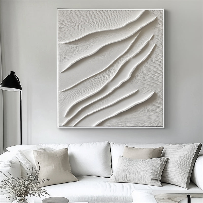 Sculpted Waves: Beige 3D Textured Wave Abstract Art - Minimalist Wall Decor, Stylish Piece for Contemporary Homes