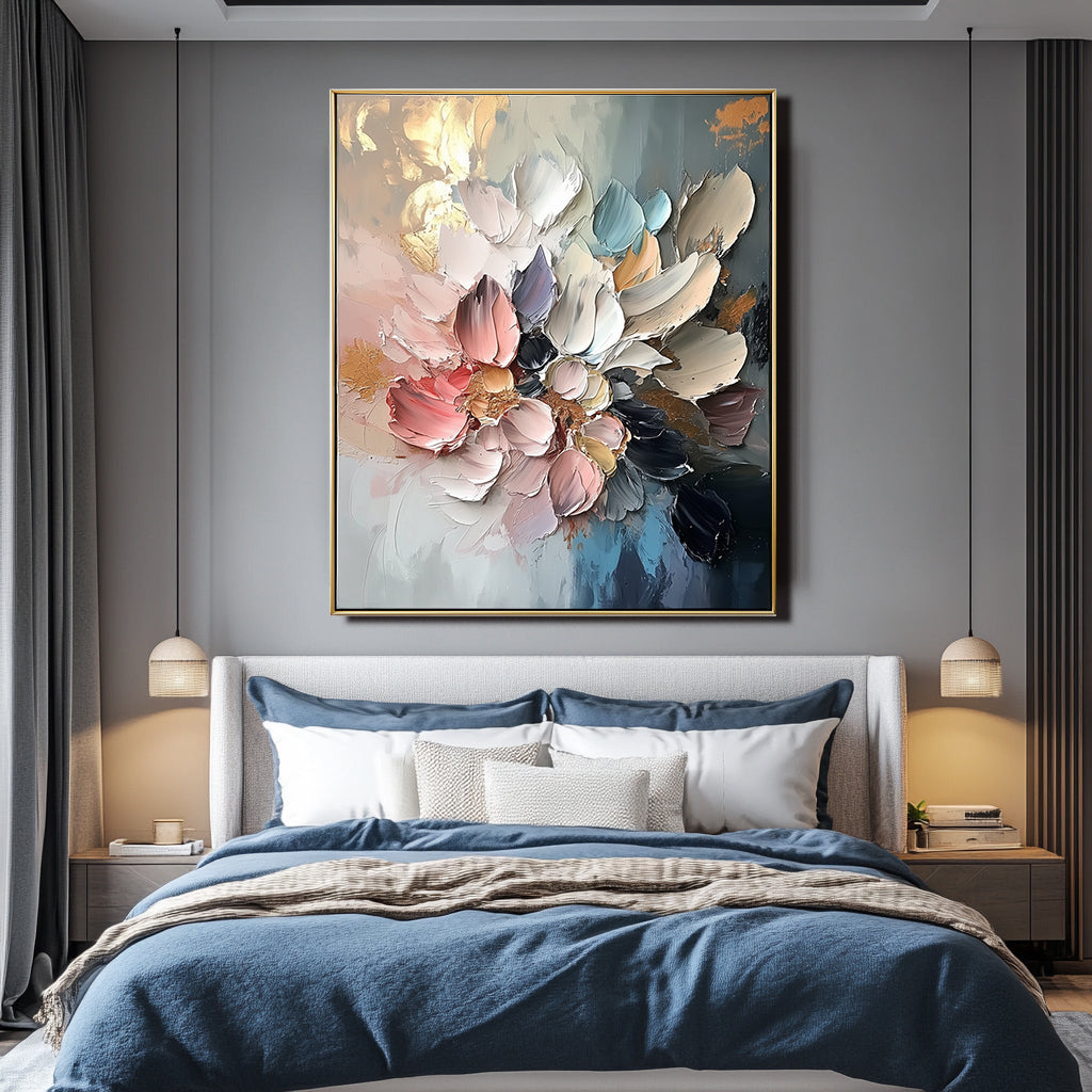 Blossoms in Motion-Abstract Floral Oil Painting – Textured 3D Wall Art for Modern Interiors