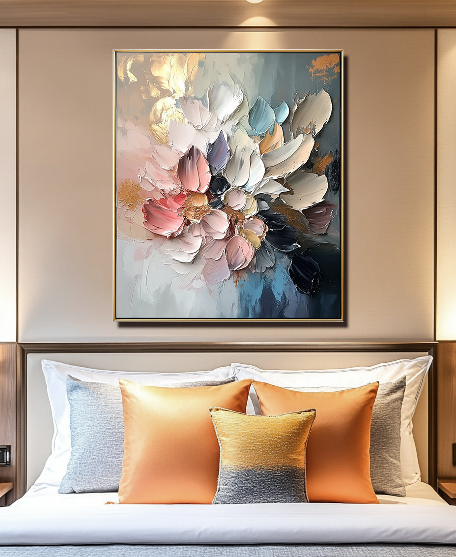 Blossoms in Motion-Abstract Floral Oil Painting – Textured 3D Wall Art for Modern Interiors