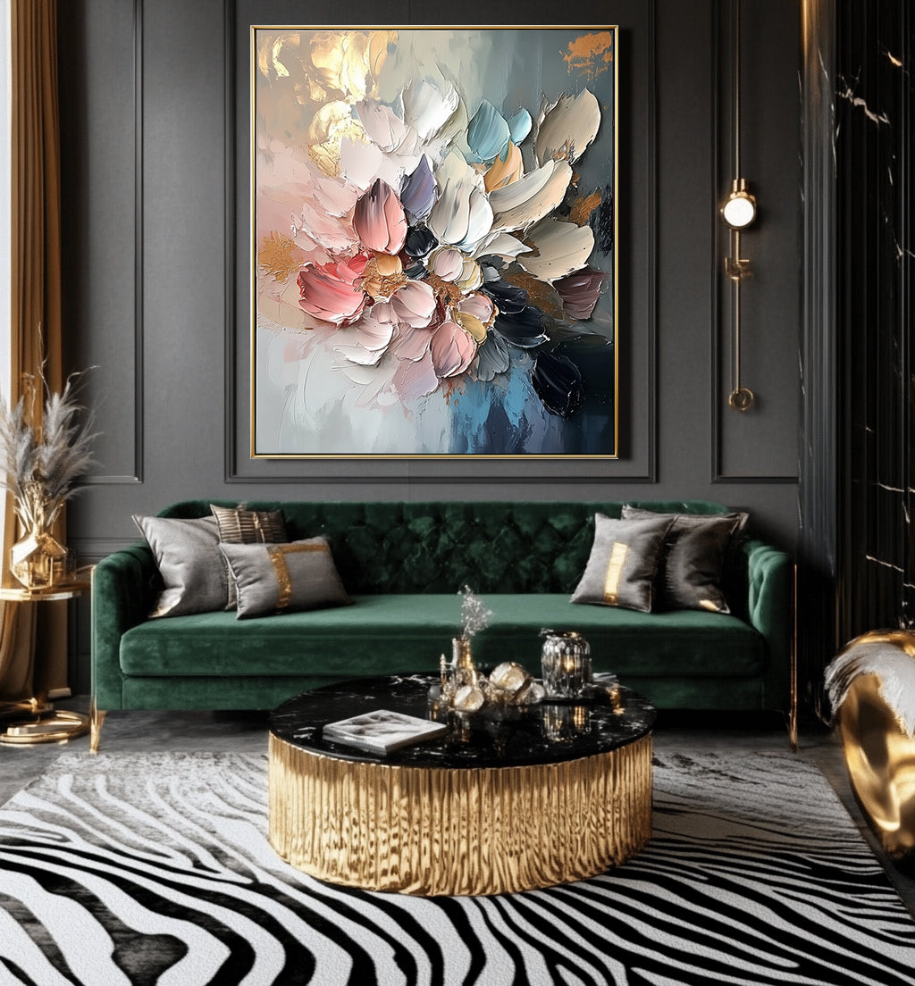 Blossoms in Motion-Abstract Floral Oil Painting – Textured 3D Wall Art for Modern Interiors