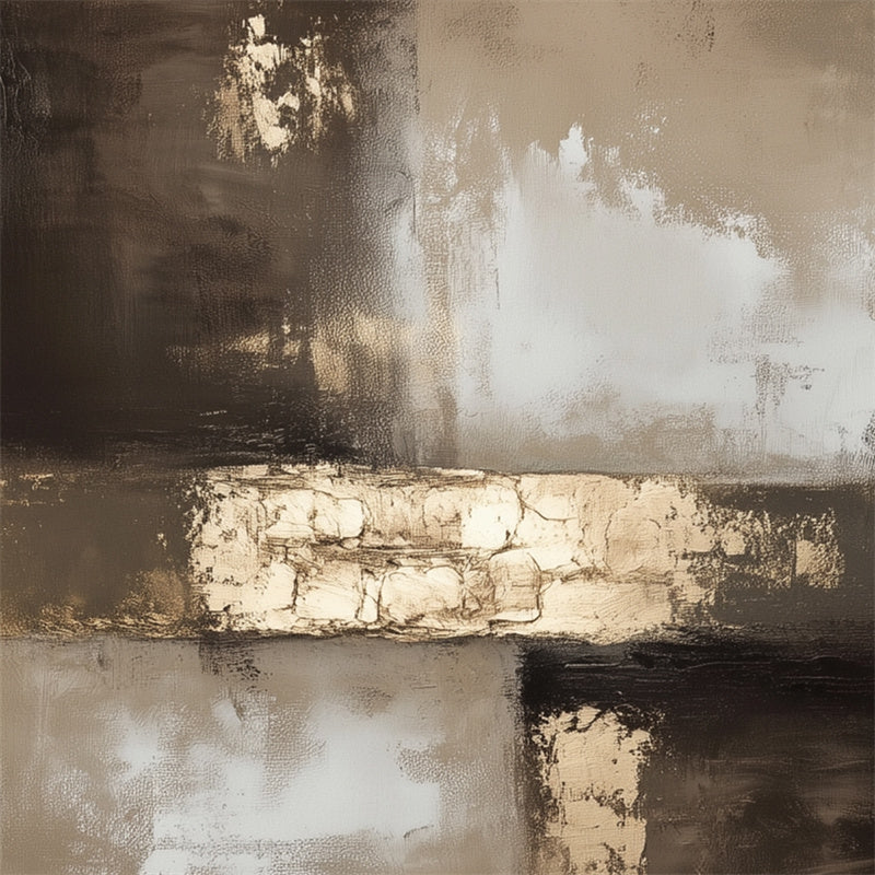 Golden Horizon Canvas Art: Abstract Hand-Painted Wall Art - Contemporary Black, White & Beige Swirls Decor