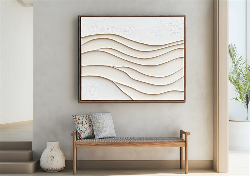 Serene Waves-Beige Textured Minimalist Abstract Painting for Modern Interiors