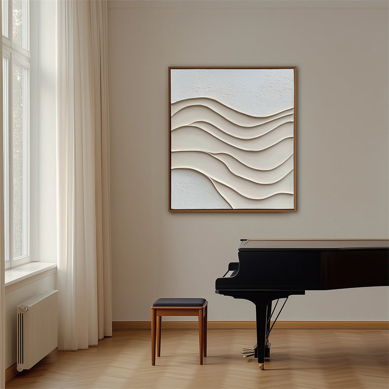 Serene Waves-Beige Textured Minimalist Abstract Painting for Modern Interiors