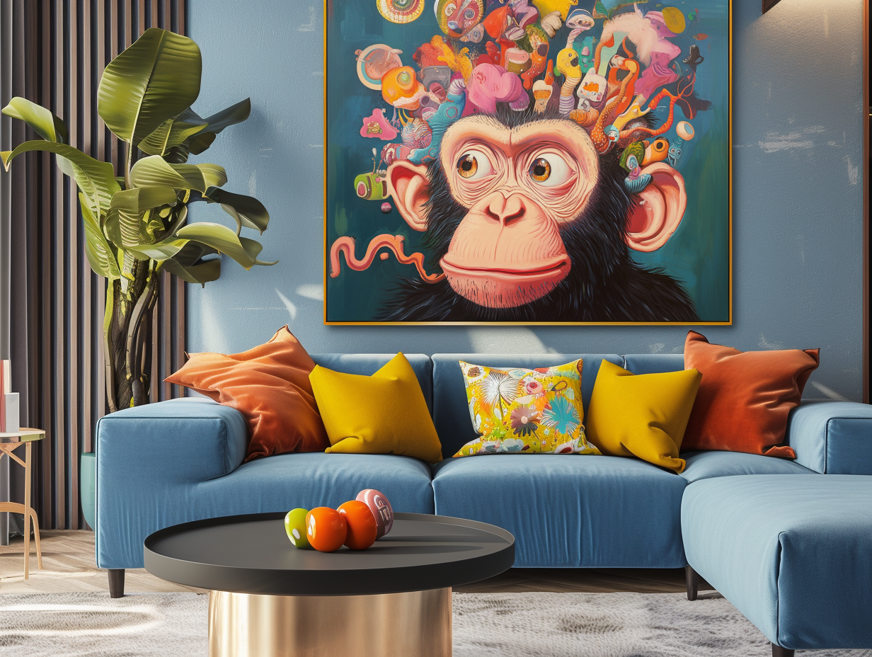 Pop Art Monkey Canvas Print - Colorful Surreal Chimpanzee Wall Art, Vibrant Fantasy Decor for Living Room & Bedroom