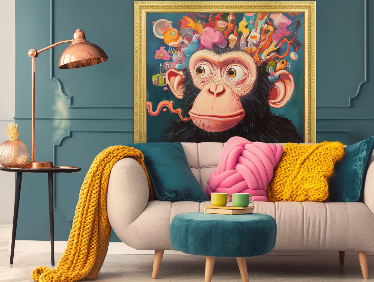 Pop Art Monkey Canvas Print - Colorful Surreal Chimpanzee Wall Art, Vibrant Fantasy Decor for Living Room & Bedroom