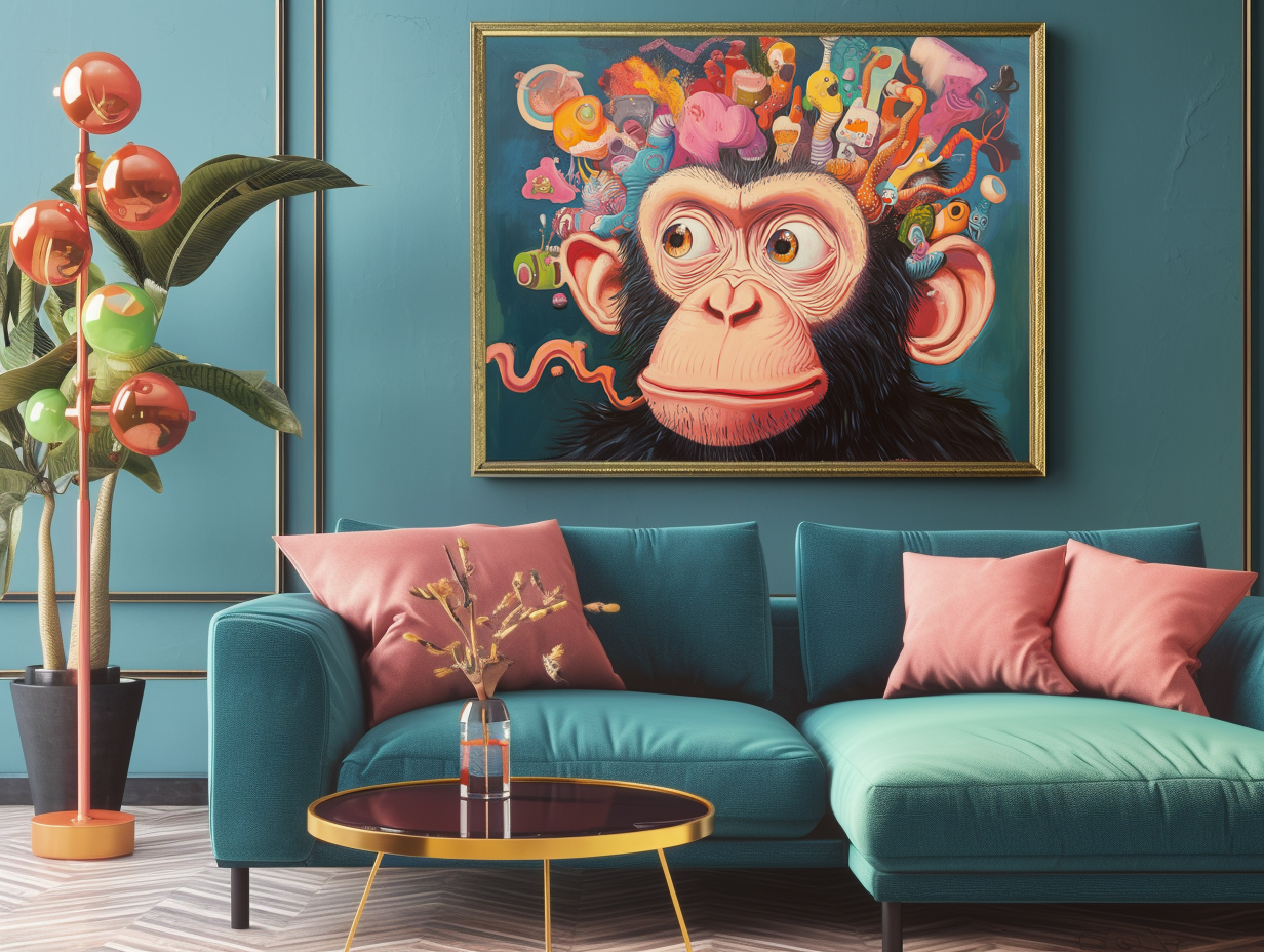Pop Art Monkey Canvas Print - Colorful Surreal Chimpanzee Wall Art, Vibrant Fantasy Decor for Living Room & Bedroom
