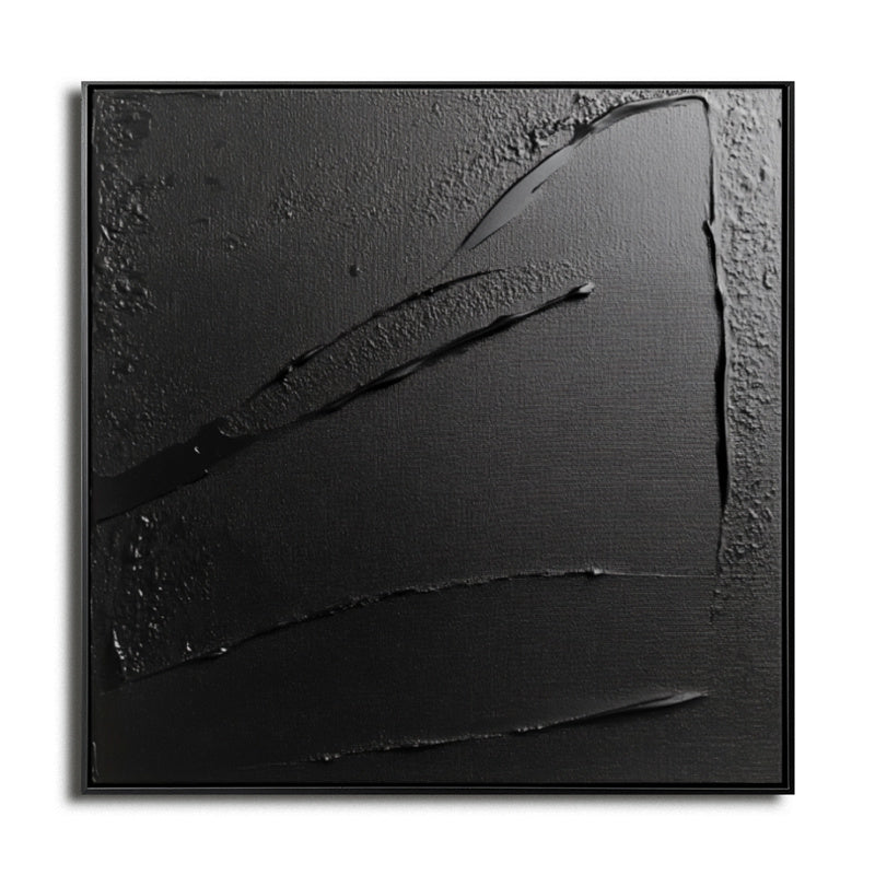 Textured Black Abstract Oil Painting - Minimalist Wall Art, Edgy Decor for Modern Interiors