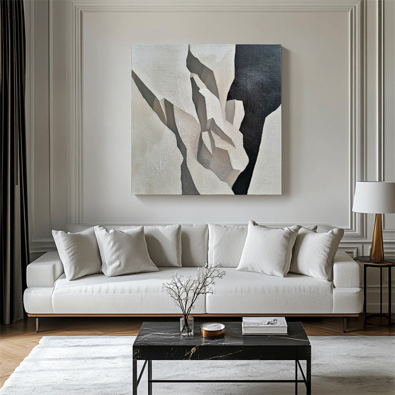 Echoes of Peaks-Abstract Geometric Canvas: Elevate Minimalist Interiors