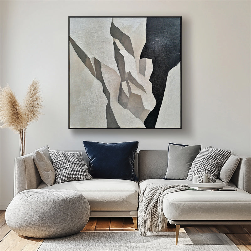 Echoes of Peaks-Abstract Geometric Canvas: Elevate Minimalist Interiors