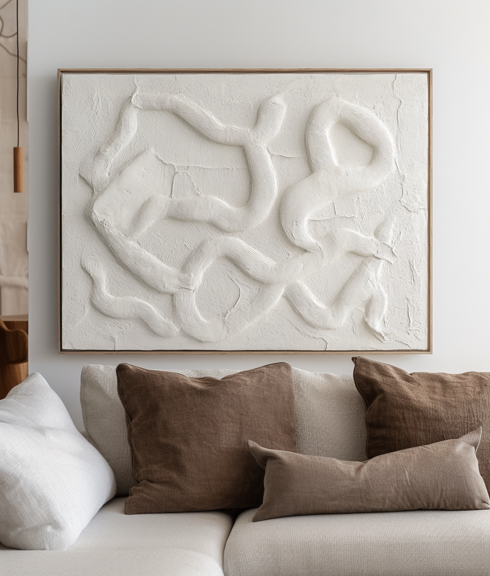 Tranquil - Textured Abstract Wall Art, Beige Curved Lines 3D Relief Painting for Home Decor