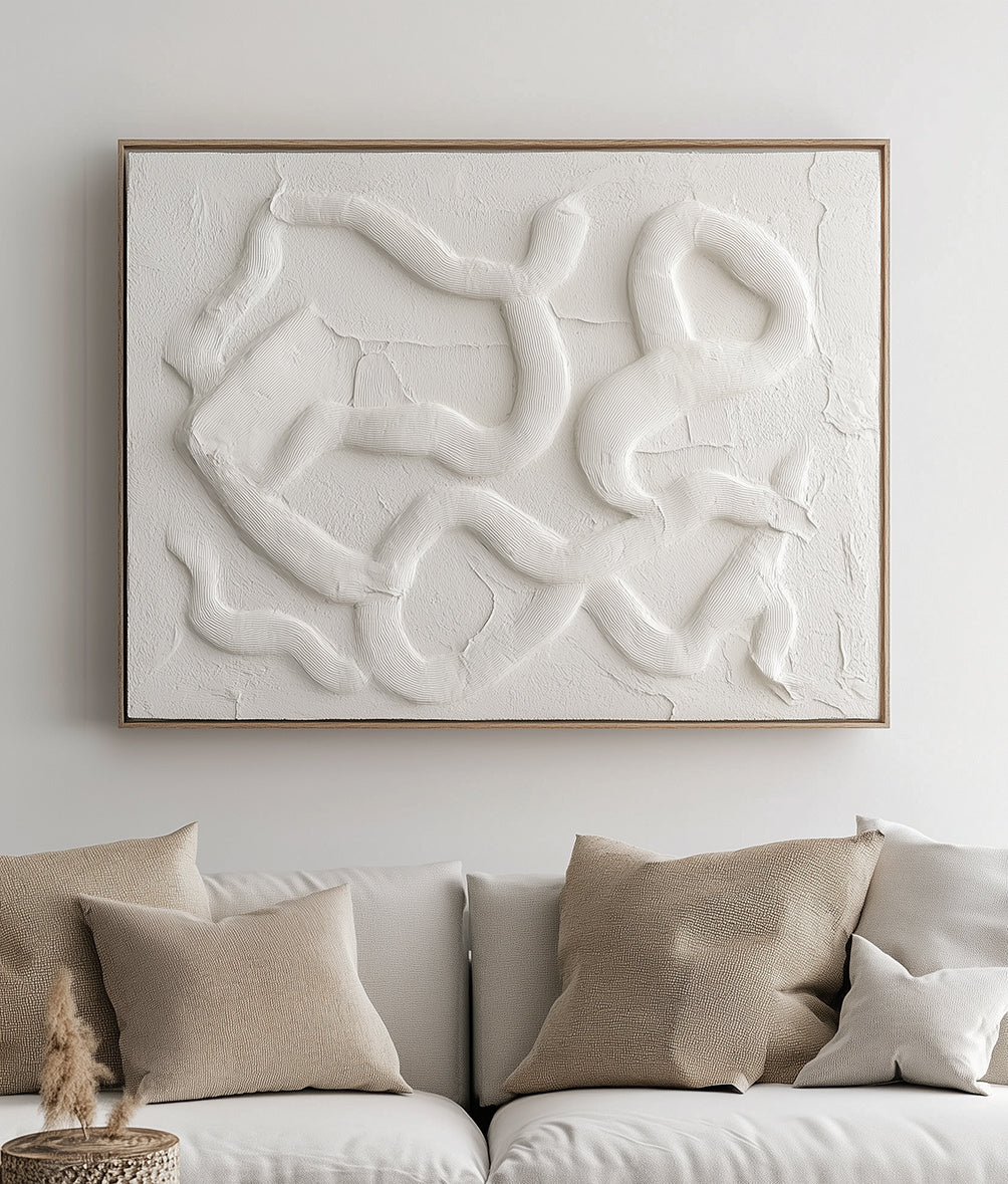 Tranquil - Textured Abstract Wall Art, Beige Curved Lines 3D Relief Painting for Home Decor
