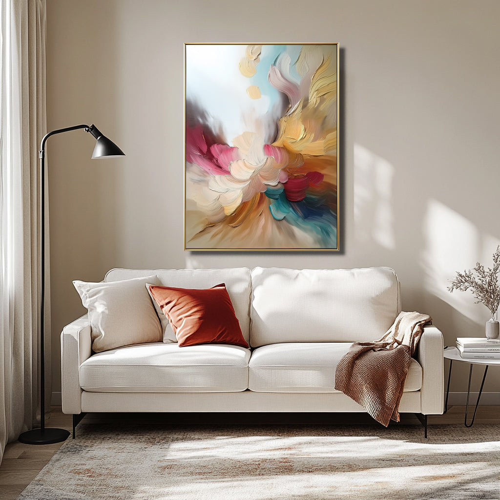 Ethereal Bloom: Luxury Handmade Abstract Oil Painting - Vibrant Textured Art for Aesthetic Space