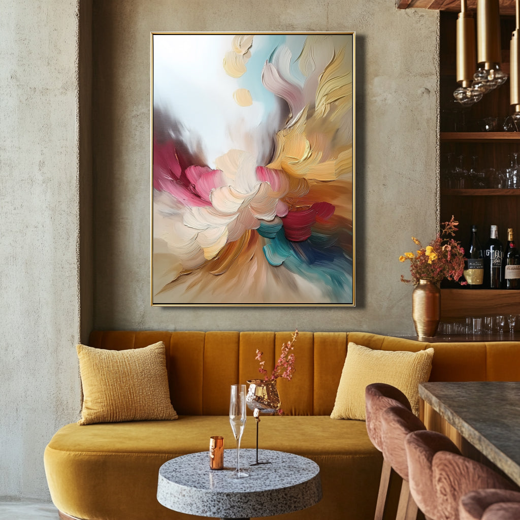 Ethereal Bloom: Luxury Handmade Abstract Oil Painting - Vibrant Textured Art for Aesthetic Space