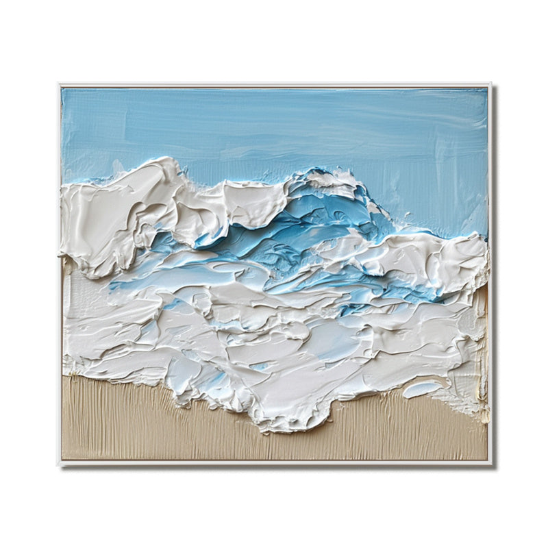 Handmade Textured Seascape Oil Painting - Blue White Beige Abstract Wall Art for Coastal Home Decor